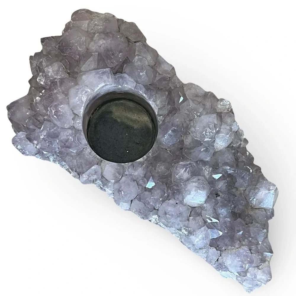Natural Amethyst Crystal Cluster Tea Light Candle Holder